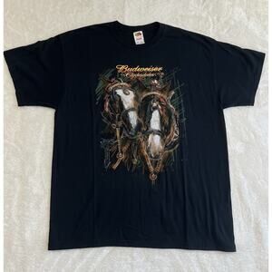 Vintage Size XL Budweiser Clydesdales Horses T Shirt 90s Beer Promo Black